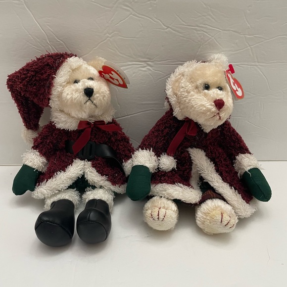 TY Attic Treasures Plush Christmas Santa + Mrs Santa Bear Jointed Stuffed Animal - Picture 6 of 6